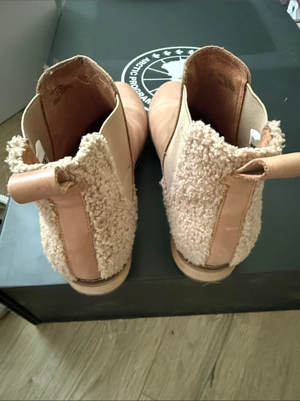 Toms Tan Chelsea Ankle Booties with Sherpa Collar
